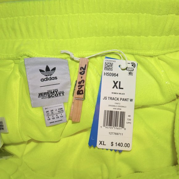 Adidas Originals Jeremy Scott Velour Wide Leg Pants Womens Size XL Solar Yellow - Picture 4 of 7